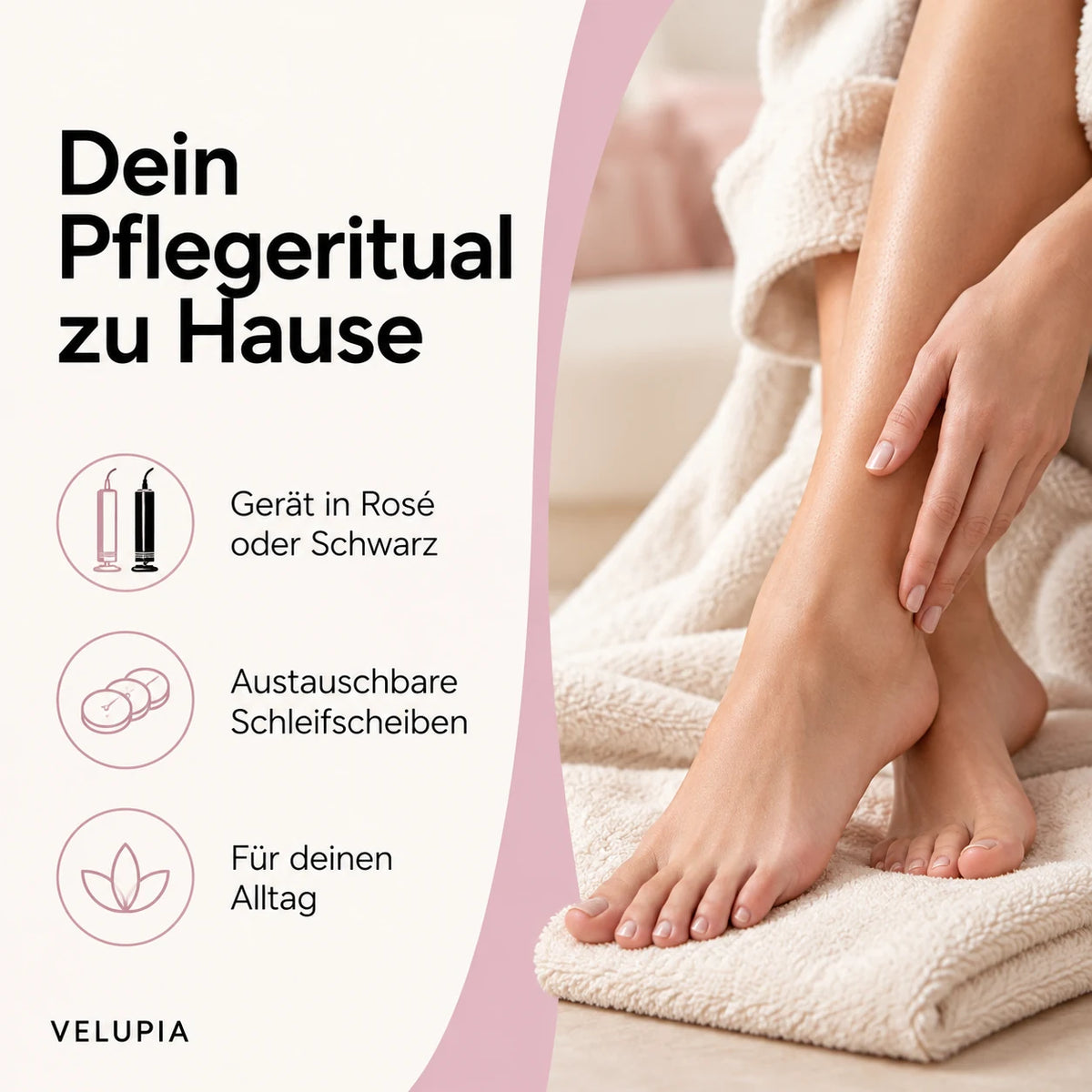 Dein Pflegeritual zu Hause: Gerät in Rosé oder Schwarz, austauschbare Schleifscheiben